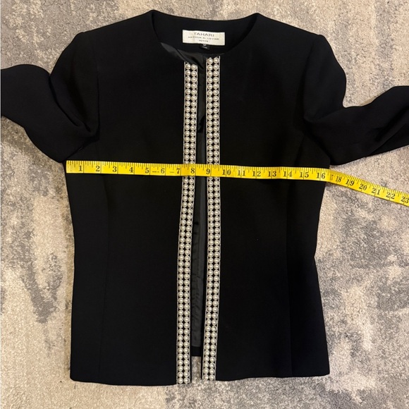 Tahari Black Jacket with Pearl White Trim - Picture 7 of 9